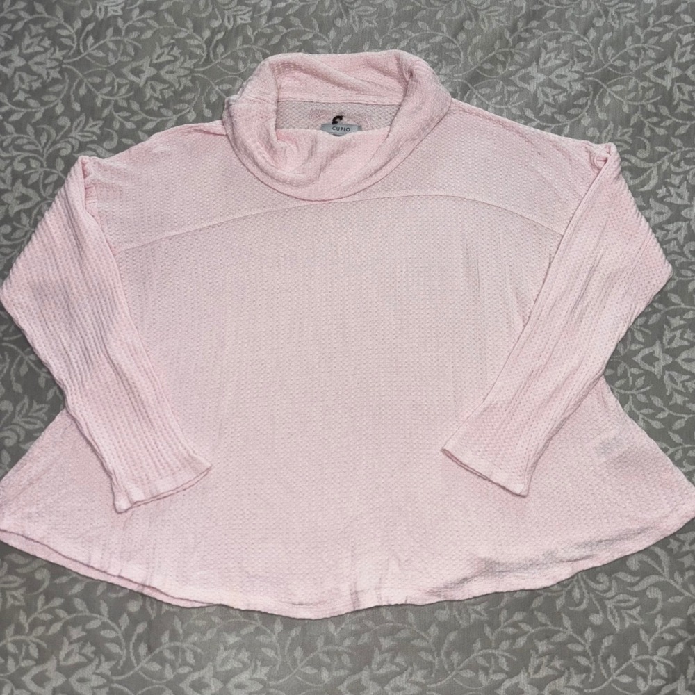 Cupio Waffle Knit Cowl Neck Pink Lightweight Flowy Top Womens XL - Picture 2 of 9